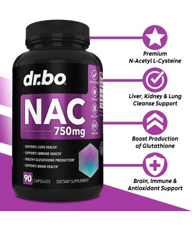 NAC Supplement 750mg - Liver, Lung & Kidney Support - 90 Capsules - Buy Online on GoSupps.com