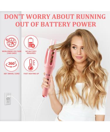 Automatic Hair Curler - Dual Voltage Curling Iron with 4 Temperatures Fast Heating & Auto Shut-Off - Professional Styling in Pink - Buy Online on GoSupps.com