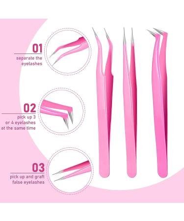 6-Piece Stainless Steel Eyelash Extension Tweezers Set - Straight & Curved Tip Precision Tweezers for Eyebrow and Lash Nippers - Silver & Pink - Buy Online on GoSupps.com