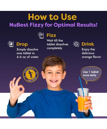 NuBest Tall Fizzy - Bone Strength Immunity Digestive Health for Kids Age 4+ & Teens | Probiotic Calcium Magnesium from Red Marine Algae Vitamins | 10 Orange Effervescent Tablets | 2 Weeks Supply 10 Count (Pack of 1) - Buy Online on GoSupps.com