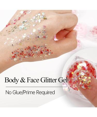 12 Colors Chunky Fine Body Glitter - Holographic Sequins for Eyes, Hair, Lips - Self-adhesive Mixable Makeup for Festival, Carnival, Halloween Party - Buy Online on GoSupps.com