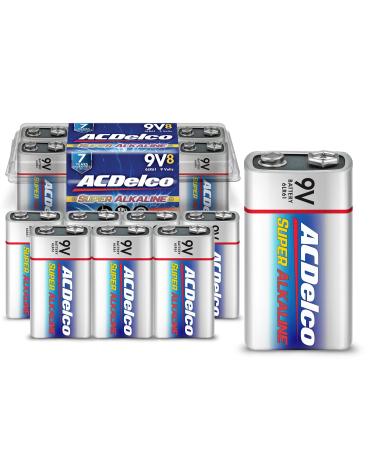 ACDelco 8-Count 9 Volt Batteries, Maximum Power Super Alkaline Battery, 7-Year Shelf Life, Recloseable Packaging 8 Count (Pack of 1) Batteries