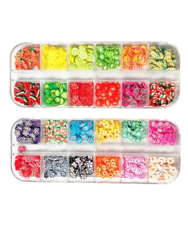 ccHuDE 2 Boxes Cute Flowers Fruit Nail Art Slices Polymer Slime Fruit Craft Clay with Box for DIY Crafts Cellphone