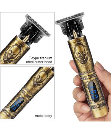 Professional Electric T Blade Hair Clippers Trimmer for Men - Bald Zero Gap Grooming Kit with LED, Cordless Rechargeable - Gold - Buy Online on GoSupps.com