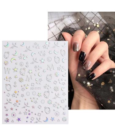 Aurora Holographic Nail Art Stickers - 9 Sheets | Self-Adhesive Pegatinas | Glitter Heart Flame Stars Butterfly Moon Design | Nail Supplies - Buy Online on GoSupps.com