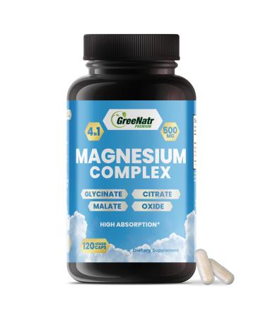 GreeNatr Magnesium Complex Supplement - Magnesium Supplements with Glycinate Citrate Malate & Oxide - Magnesium Tablets for Digestion Sleep Heart Health & Energy - Magnesium Vitamins 120 Counts 120 Count (Pack of 1)
