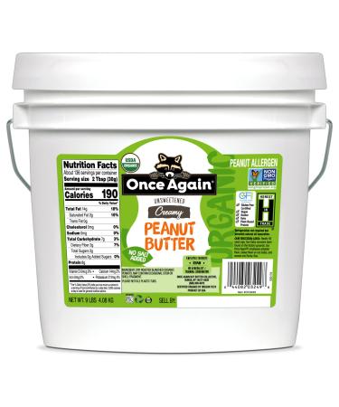 Once Again Organic Creamy Peanut Butter, 9lbs - Salt Free, Unsweetened - USDA Organic, Gluten Free Certified, Vegan, Kosher