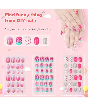 Obidodi 72pcs Kids False Nails Girls Press on Nails Short Full Cover Fake Nail Kits Kids Stick on Nails Girls Children Nail Design Decoration False Nails for Kids Kit - Buy Online on GoSupps.com