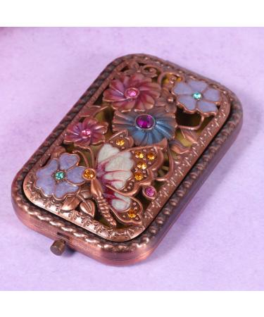 Vintage Pocket Mirror | Retro Butterfly Crystal Compact Makeup Mirror - Double-Sided & Portable for On-the-Go Beauty - Buy Online on GoSupps.com