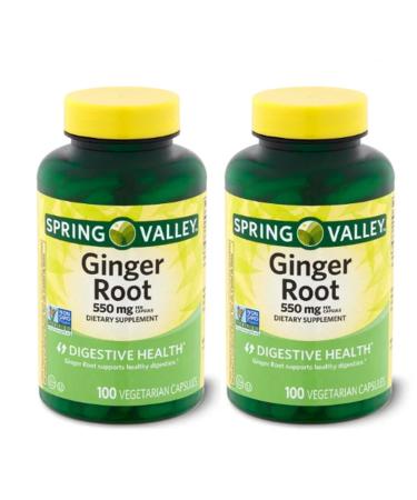 NEWCHEERS Spring Valley Ginger Root Capsules 550 mg 100-Count Pack of 2