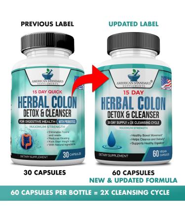 Colon Cleanse Pills - Herbal Detox & Laxative Supplement for Digestive Health, Bloating & Constipation Relief - 60 Vegan Caps - Buy Online on GoSupps.com