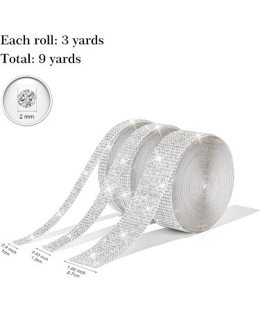 3 Rolls 9 Yards Self Adhesive Crystal Rhinestone Diamond Ribbon - Bling Sticker Wrap Roll DIY Crafts Arts - Silver Rhinestone Strips Tape for Car Phone Decoration - Buy Online on GoSupps.com