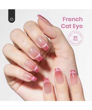 Shop 30 Pcs Beetles Cat Eye Press On Nails - Short Coffin French Fake Nails | Reusable Nail Kit | Perfect for All Seasons & Gifts for Women & Girls - Buy Online on GoSupps.com