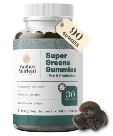 Mother Nutrient Super Greens Gummies with Prebiotics & Probiotics Not 8 but 30 Powerful Greens Superfoods  Womens Multivitamin Gummy Veggie Vitamins for Adults  (90 Gummies)