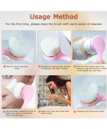 Beomeen 2 Pack Soft Bristle Facial Cleansing Brush - Deep Pore Exfoliation and Skincare Massage - Pink+Off White - Buy Online on GoSupps.com