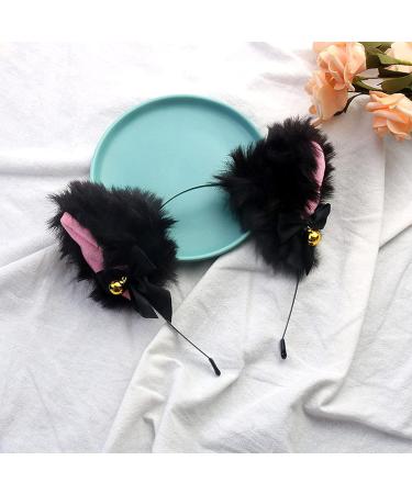 Cat Ears Headband Choker Necklace Set Plush Furry Ears Hairband with Bells Bow Christmas Gifts Maid Outfit Cosplay Daily Decoration for Women (black pink) - Buy Online on GoSupps.com