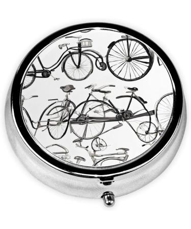 Retro Bicycle Mini Round Pill Box | 3 Compartment Travel Organizer Case | Portable Pill Holder for Home & Office - Buy Online on GoSupps.com