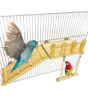 Parrot Climbing Ladder, Bird Wooden Playground with Climbing Ladder Stand, Parrot Play Stand, Bird Swing for Green Cheeks, Small Lovebirds, Goldens, Hamsters, Bird Cage Chew Toy Set