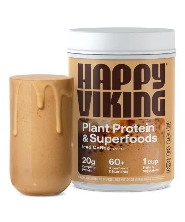Happy Viking Iced Coffee Protein Powder Created by Venus Williams 20G Protein Low Carb Keto Vegan Gluten-Free Non-GMO Superfoods Complete Meal Replacement 1 Canister (24 oz.)