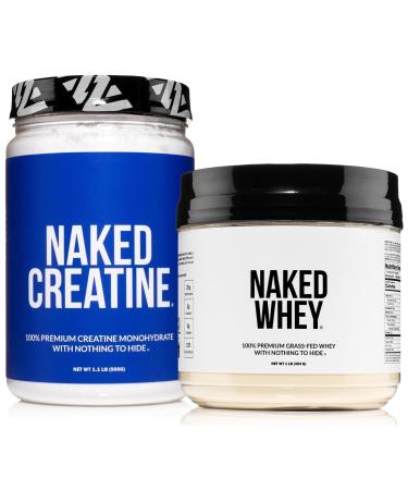 NAKED Whey Protein Powder 1LB (15 Servings) Pure Micronized Creatine Monohydrate 500g (100 Servings) Grass-Fed Bulk Non-GMO Gluten Free Soy Free