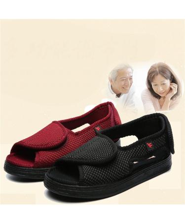 Top Adjustable Diabetic Slipper Shoes - Open Toe Sandals for Elderly with Swollen Feet - Claret - 21.5cm - Buy Online on GoSupps.com