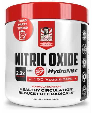 Old School Labs Nitric Oxide Booster for Men & Women Pre-Workout Supplement with HydroNOx Citrulline HCl & S7 Blend for Enhanced Blood Circulation Muscle Pump & Endurance - 150 Vegan Capsules 150 Count (Pack of 1)