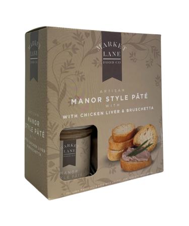 Artisan Manor Style P t With Chicken Liver and Bruschetta by Market Lane Food Company - 130g Pate and 70g Toasted Bruschetta - Gift set - Ideal Christmas or Birthday present