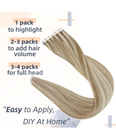 RUNATURE Ash Brown Highlight Platinum Blonde Tape in Hair Extensions | Human Hair Blonde Tape Extensions | Straight 12 Inch 30g | #8P60 - Buy Online on GoSupps.com
