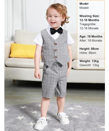 Mint Green Baby Boys Gentleman Suit Set with Shirt, Bowtie, Waistcoat & Shorts - Size 18-24 Months Grey - Buy Online on GoSupps.com