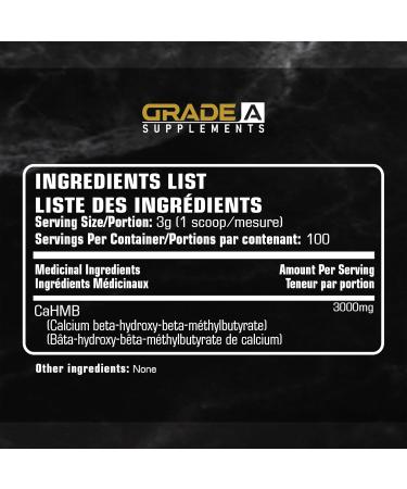 Grade A Supplements HMB Powder - HMB 3000mg Supplement for Bodybuilding Weight Lifting & Athletes - Supports Muscle Growth Recovery Soreness Relief - Made in Canada 100 Servings Unflavored 100 Servings (Pack of 1) - Buy Online on GoSupps.com