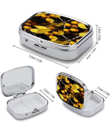 Decorative Yellow Leaves & Fruits Pill Box - Portable 2 Compartment Medicine Organizer for Pocket & Purse - Buy Online on GoSupps.com