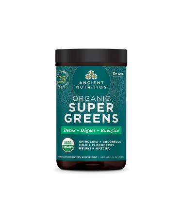 Super Greens Powder by Ancient Nutrition, Organic Superfood Powder with Probiotics Made with Spirulina, Chlorella, Matcha, and Digestive Enzymes, 25 Servings, 7.5oz Greens Flavor