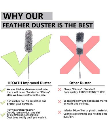 HEOATH Microfiber Feather Duster with Extendable Pole - 30-100 inches, Extra Long Cobweb Duster for Cleaning, Bendable Head - Non-Scratch, Washable Duster for Ceiling, Fan, Furniture - Buy Online on GoSupps.com