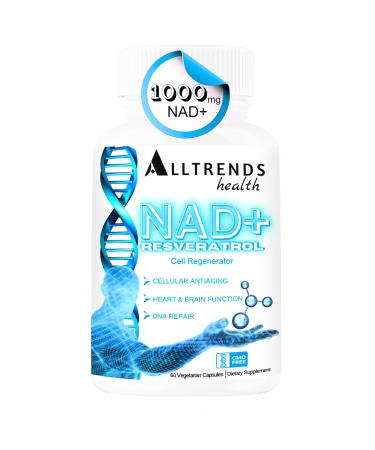 ALLTRENDS Health NAD Supplement 1000mg |Resveratrol 500mg |TMG Trimethylglycine 500mg |Vitamins for Cell Regeneration Heart & brain Function DNA Repair Longevity Energy & Oxidative Stress | 60Caps