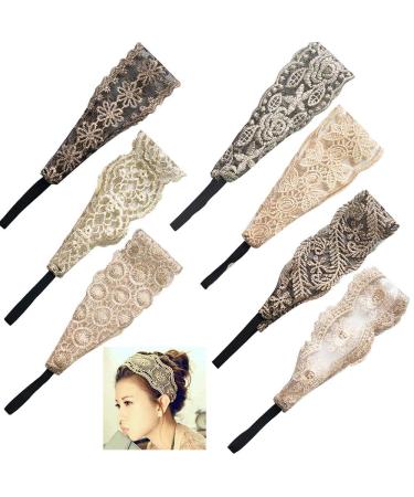 Gnognauq 7 PCS Lace Headbands Women Girls Wide Headbands Lace Turban Headbands Soft elegant Hair Band accessories for Fashion - Buy Online on GoSupps.com