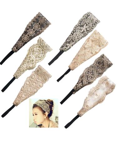 Gnognauq 7 PCS Lace Headbands Women Girls Wide Headbands Lace Turban Headbands Soft elegant Hair Band accessories for Fashion