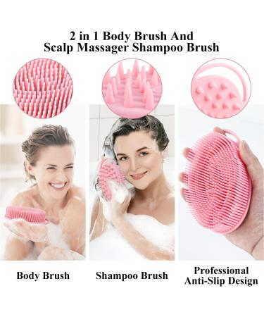 Silicone Body Scrubber Loofah 2 Pack - Exfoliating Bath Brush for Shower - Shampoo Brush - Soft Silicone Body Scrub for Men Women - Pink & Blue - Buy Online on GoSupps.com