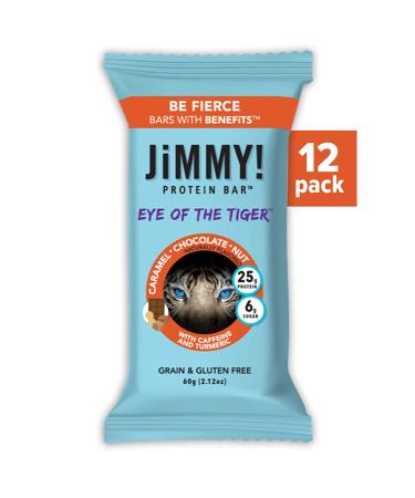 JiMMY! Protein Bar Caramel Chocolate Nut - Eye of the Tiger 12 Count | High Performance Energy Bar with Caffeine, Turmeric, Low Sugar | 25g Protein - Buy Online on GoSupps.com