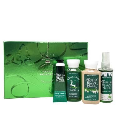 Bath and Body Work VANILLA BEAN NOEL 4 Piece Holiday Travel Size Gift Box Set Green