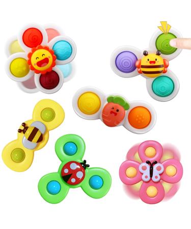 AIUOKYA 6 PCS Suction Cup Spinner Toys Simple Dimple Suction Toy with Silicone Bubbles Kids for Bath and Window Suction Cup Spinner Baby Toys for 1+ Years Old New 6 Pcs