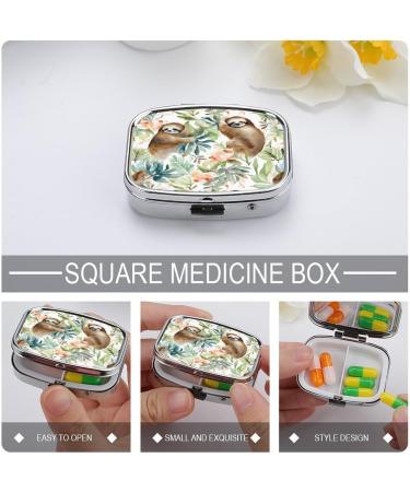 Watercolor Sloth Pill Box | 2 Compartment Metal Medicine Organizer | Portable Pill Case for Pocket & Purse - Buy Online on GoSupps.com