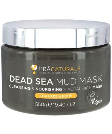 PraNaturals Dead Sea Mud Mask 550g Organic Natural & Vegan Cruelty-Free Cosmetic - Mineral-Rich Hydrates Detoxifies & Deeply Cleanses Skin Anti-Ageing Suitable for All Skin Types