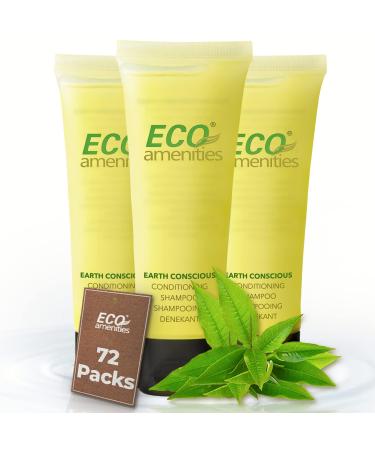 Eco Amenities Travel Size Conditioning Shampoo - 72 Pack 1 oz Small Tubes with Flip Caps Green Tea Scent Bulk Case of Trial Size Toiletries Individually Packaged Hair Care Samples Mini 2-in-1 Shampoo & Conditioner B...