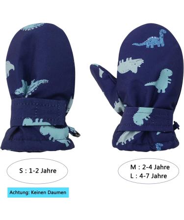 Durio Kids Ski Gloves - Windproof & Warm Winter F ustlings for Boys & Girls (2-4 Years) - Blue Dinosaurs - Buy Online on GoSupps.com