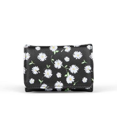 Miamica Snap Closure My Pills Pill Case with 8-Day Removable Plastic Medicine Organizer Black and White Daisy Floral Motif 3.5 L x 4.6 W x 1.75 H Keep Vitamins and Pills Organized