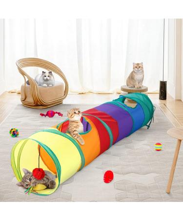 Shoze Cat Tunnel Collapsible Cat Toys Tunnel with 2 Peek Holes Rainbow Tunnel for Indoor Cats Pet Interactive Play Tunnels with a Play Ball Exercising Hiding Training and Running with Fun - Buy Online on GoSupps.com