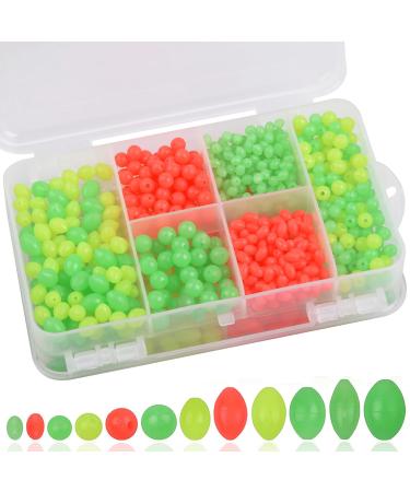 JSHANMEI Fishing Beads Assortment Set 1000pcs Fishing Bait Eggs Soft Plastic Oval Round Shape Glow Beads Mix Color Fishing Tackle Fishing Rig Bead Saltwater