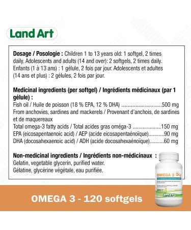 Omega-3 Supplement 120 Mini Soft Gels 150mg EAP + DHA for Kids and Adults non-GMO Gluten Free - Made in Canada - Buy Online on GoSupps.com