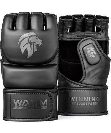 WAMM Sports MMA Gloves - for Men & Women - MAXForce EVE Anti-Injury Shock Absorb Boxing Gloves - POWERFlex Kickboxing Gloves - Half Finger, Open Palm for Muay Thai, Sparring, Punching Bag Small/Medium