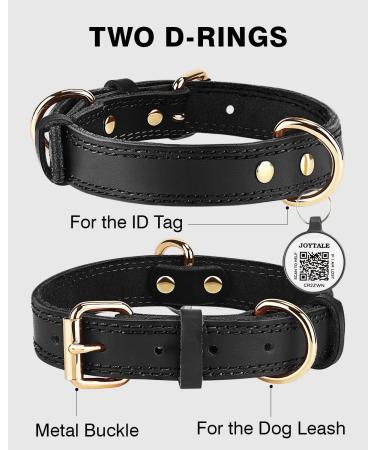 Joytale Leather Dog Collar with QR ID - Durable & Adjustable for Small Dogs (27-34cm) - Soft Real Leather Black - Buy Online on GoSupps.com